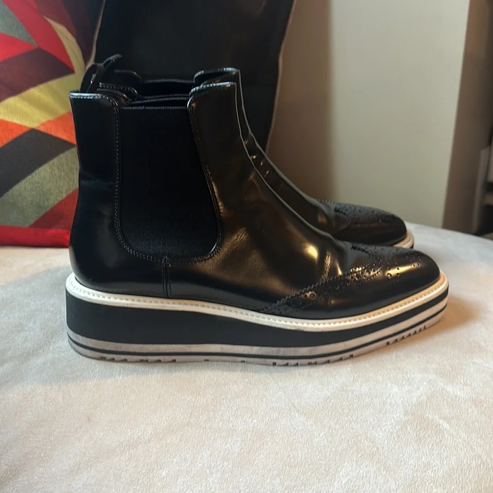 PRADA Micro Sole Wing Tip Chelsea Leather Ankle Boots - Picture 3 of 7